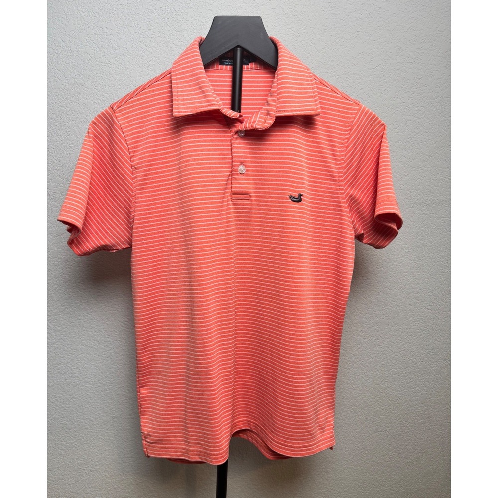 Southern Marsh Youth Polo Shirt Orange White Striped Performance Short Sleeve L